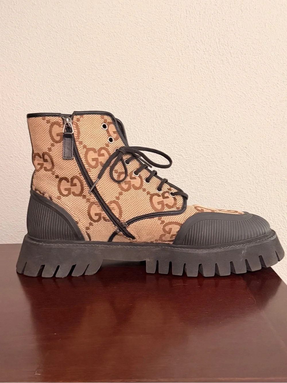 Gucci GG Canvas Combat Boots - Tan/Brown with COA